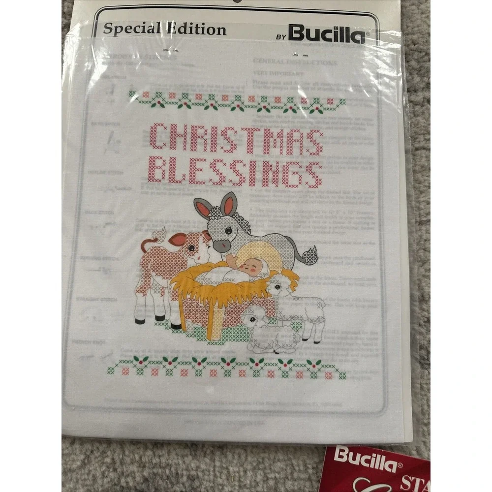 6 Vintage‎ Bucilla Christmas Stamped Cross Stitch Santa Sheep Animals Angel New